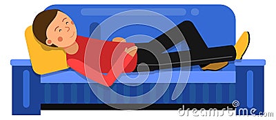 Man resting on couch. Guy sleeping on home sofa Vector Illustration