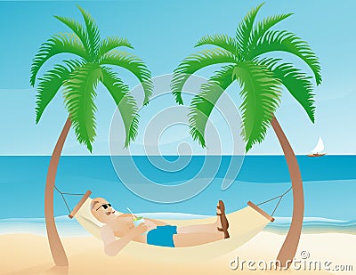 Man resting on a hammock Vector Illustration