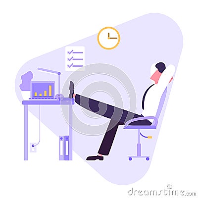 Man resting at work, a short break after a long hard work, office worker put his foot on the table Cartoon Illustration