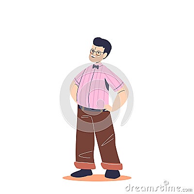 Man with restricted growth or dwarfism syndrome disease. Young short disabled male with disability Vector Illustration