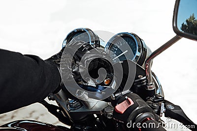 Man rides a motorcycle in the city.Motorcyclist riding a bike during the day on the road Stock Photo