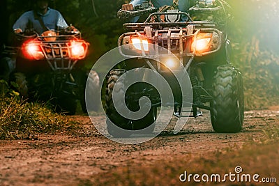 Man riding atv vehicle on offroad track ,people outdoor sport ac Stock Photo