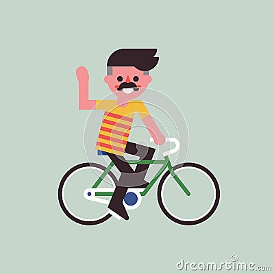 Man riding on bike and friendly smiling. Vector. Vector Illustration