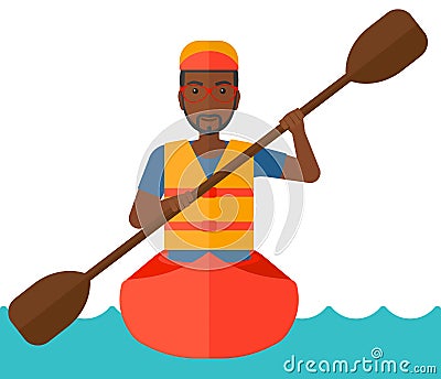 Man riding in canoe. Vector Illustration