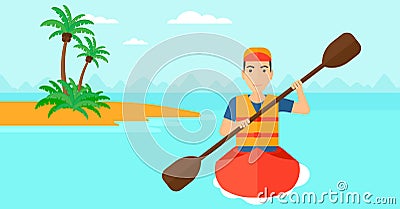 Man riding in canoe. Vector Illustration