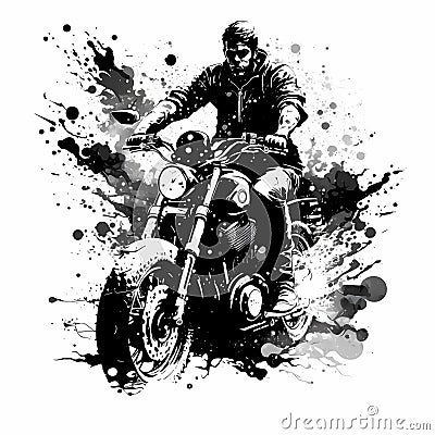 Man Riding Chopper Black And White. Generative AI Stock Photo