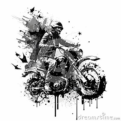 Man Riding Chopper Black And White. Generative AI Stock Photo