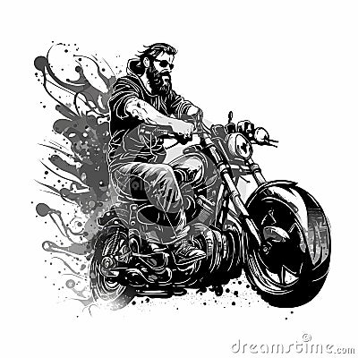 Man Riding Chopper Black And White. Generative AI Stock Photo