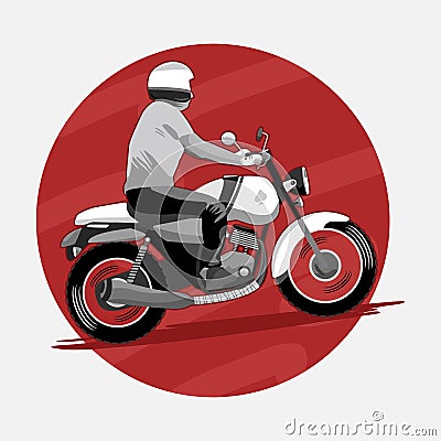 Man riding classic motorcycle Vector Illustration