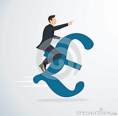 A man riding Euro icon vector. business concept illustration. way to success. Vector Illustration