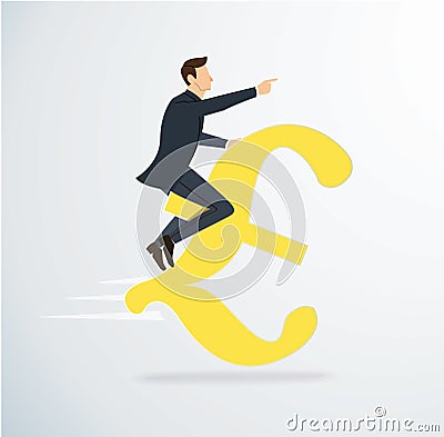 A man riding Euro icon vector. business concept illustration. way to success. Vector Illustration