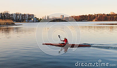 A man is riding a kayak Editorial Stock Photo