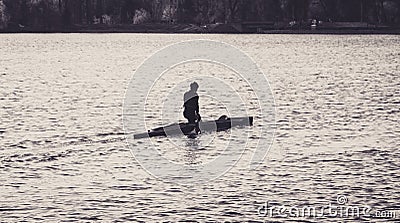 A man is riding a kayak Editorial Stock Photo