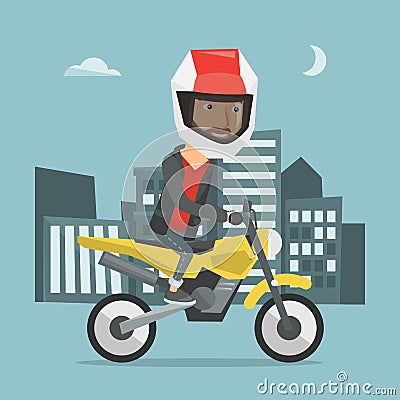 Man riding motorcycle at night vector illustration Vector Illustration