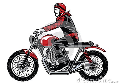 Man riding vintage custom motorcycle Vector Illustration