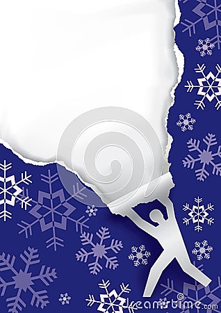 Man ripping christmas paper background. Vector Illustration