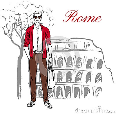 Man in Rome Vector Illustration