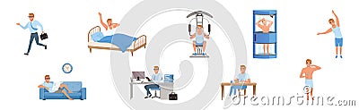 Man Daily Routine and Schedule Activity Vector Set Vector Illustration