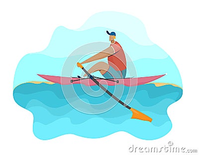 Man rower in a boat on the water Vector Illustration
