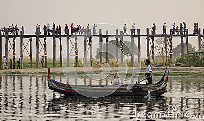 A man rowing boat in Mandalay Editorial Stock Photo