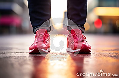 Man run runner athletic sun closeup caucasian pink fitness jogging training sneakers sport lifestyle Stock Photo