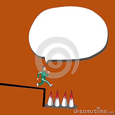 A Man runing into risk. Way to success. Obstacle on road. Risk management challenge. Success concept. Vector illustration in flat Vector Illustration