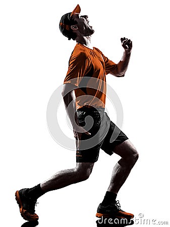 Man runner jogger running injury pain cramps silhouette Stock Photo