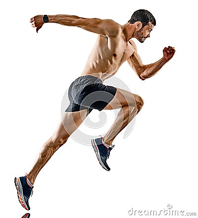 Man runner jogger running jogging isolated shadows Stock Photo