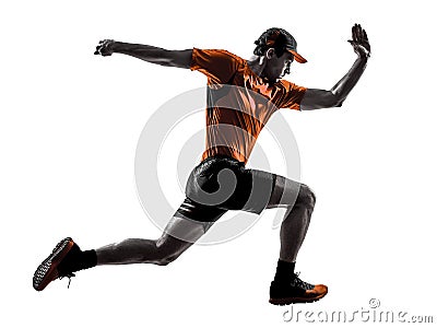 Man runner jogger running jogging jumping silhouette Stock Photo