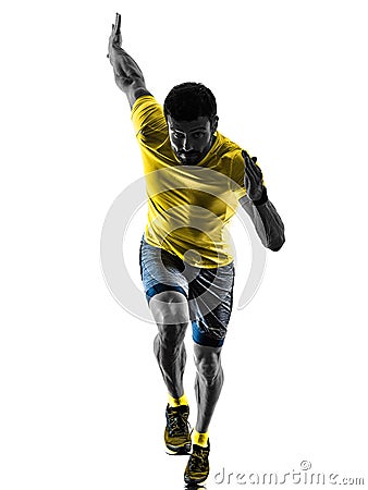 Man runner running jogger jogging isolated silhouette white back Stock Photo