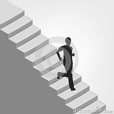 Man running down on diagonal staircase Vector Illustration