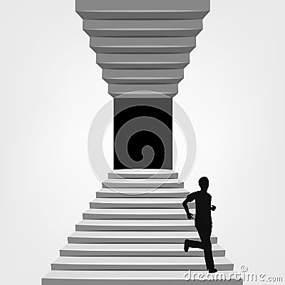 Man running down on staircase up and down concept Vector Illustration