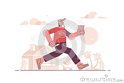 Man running in headset and listening music Vector Illustration