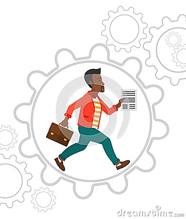 Man running inside the gear Vector Illustration