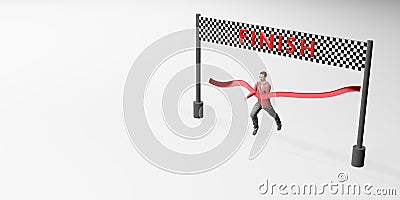 Man running to the finish line victory of the people first prize success 3d illustration Cartoon Illustration