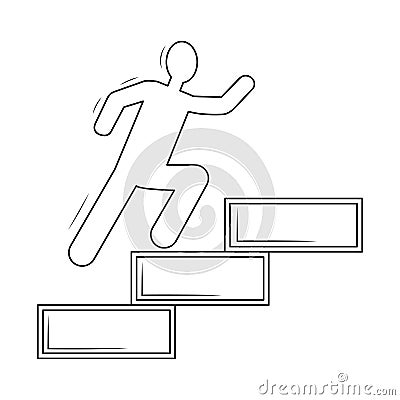 Man running up stairs linear icon. Career growth, progress, success, winning Vector Illustration