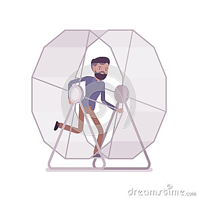 Man in a running wheel Vector Illustration