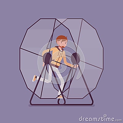 Man in a running wheel Vector Illustration