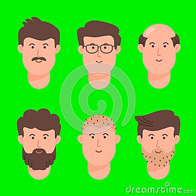 Men Cartoon Avatar Face Icon Set Vector Illustration