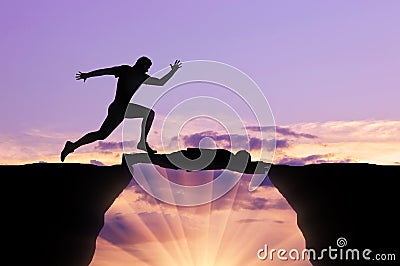 Man runs through a man lying on precipice Stock Photo