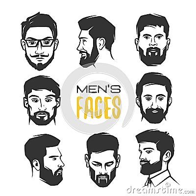 Man`s face with beard. Vector Illustration