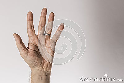 Man`s hand gesture, counting number five, isolated on white background - part of set Stock Photo