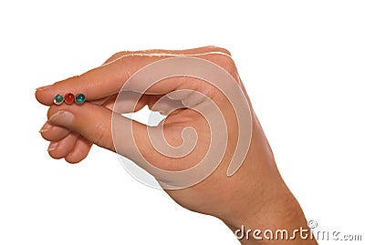 Man's hand holding three multicolored led Stock Photo