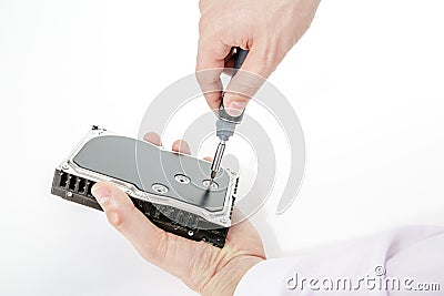 Man`s hand holds 3.5 HDD. Stock Photo