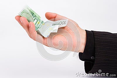 Man`s hand keeps 100 euros Stock Photo