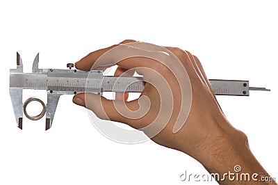 Man's hand measuring with beam-compass Stock Photo