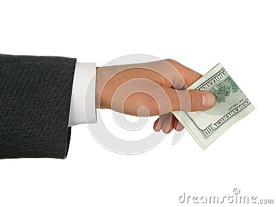 Man's hand offering money. Stock Photo