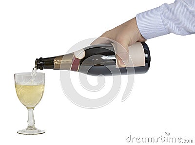 Man's hand (waiter) is poured champagne in crystal glass Stock Photo