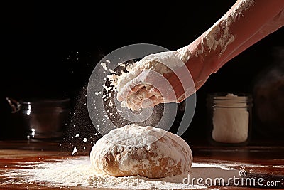 Man's hands knead the dough for baking bread. The chef Stock Photo