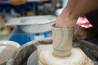 Man`s hands. Potter at work Stock Photo